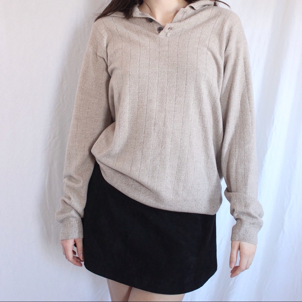 Oatmeal colored quarter button up sweater